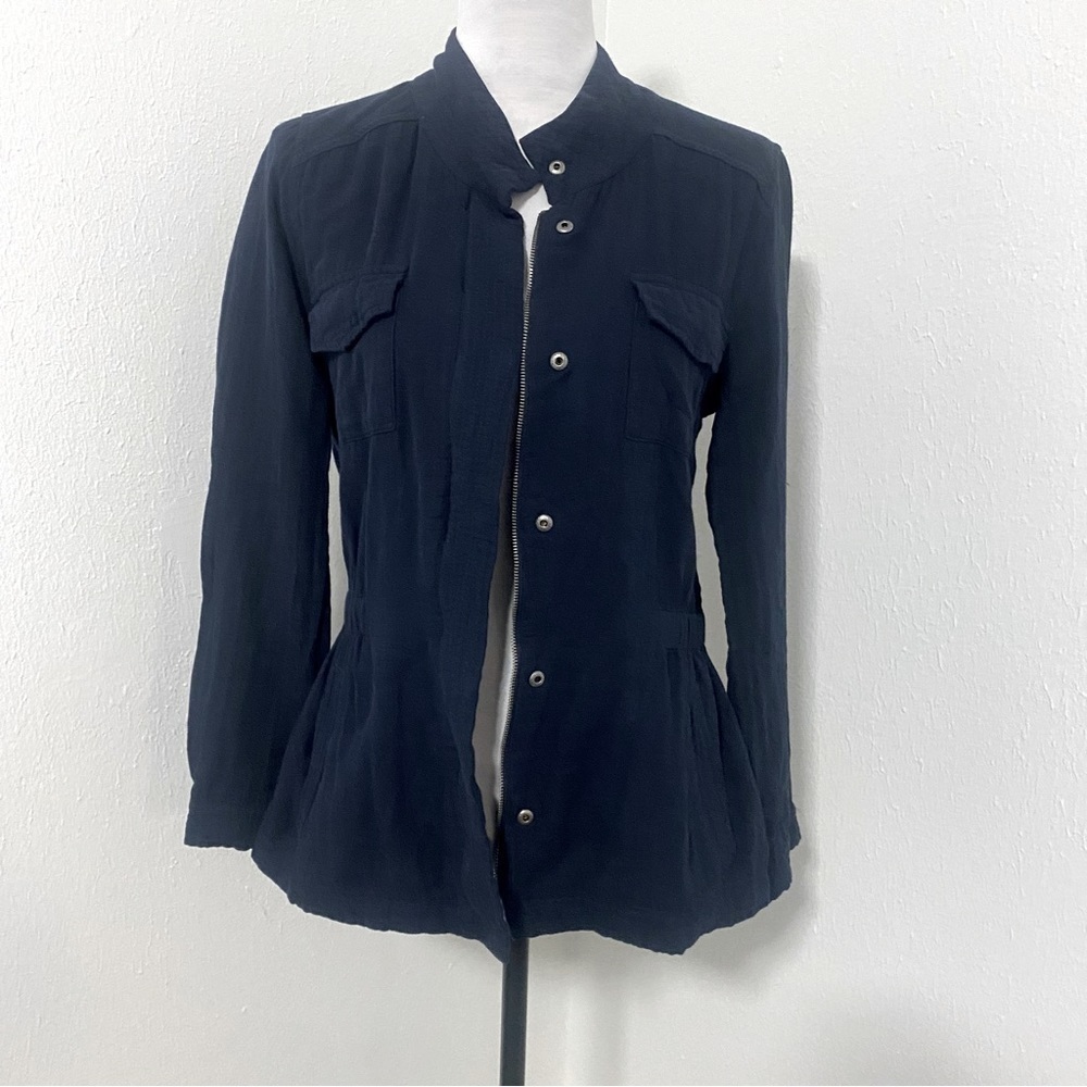 Splendid Women’s Jacket Top Cinched Waist Size Small Navy Blue 100% Cotton